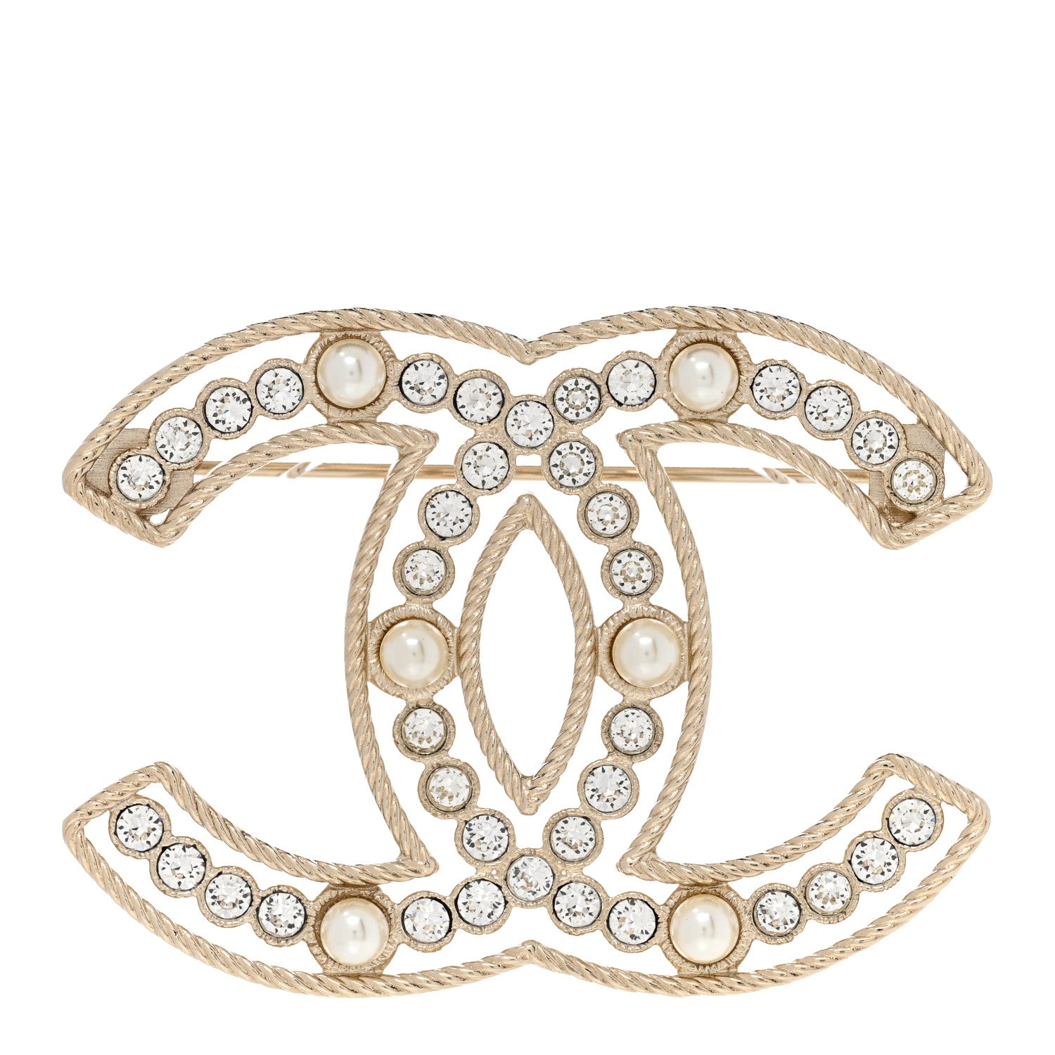 Chanel Pearl Crystal Sparkling Pearls CC Brooch Gold 1 of 5