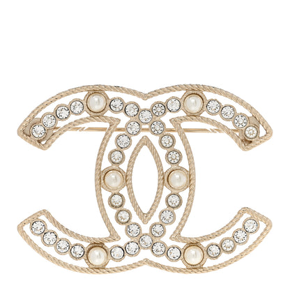 Chanel Pearl Crystal Sparkling Pearls CC Brooch Gold 1 of 5