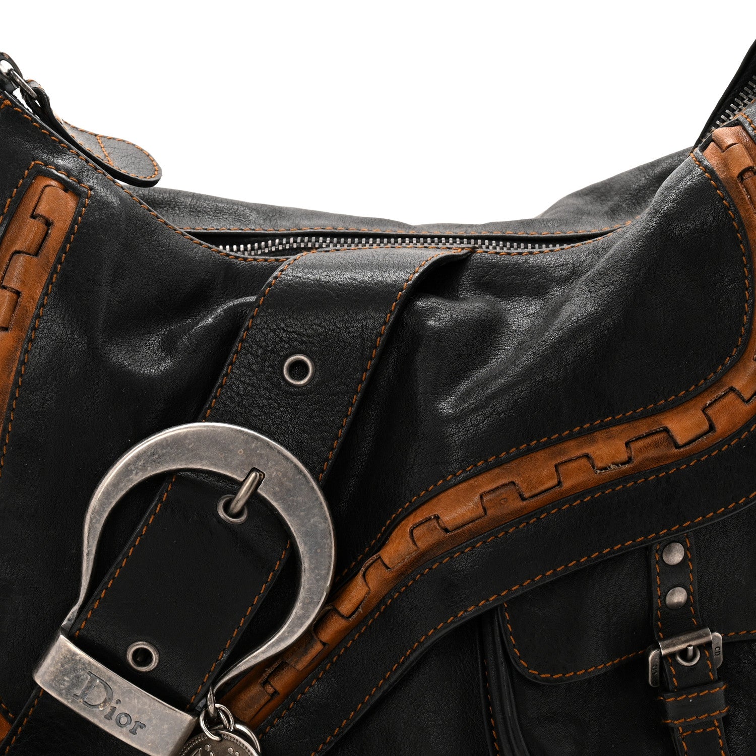 Christian Dior Calfskin Medium Gaucho Double Saddle Bag Black 8 of 10