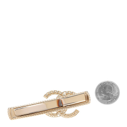 Chanel Metal Crystal Pearl CC Hair Clip Gold Pearly White 2 of 4