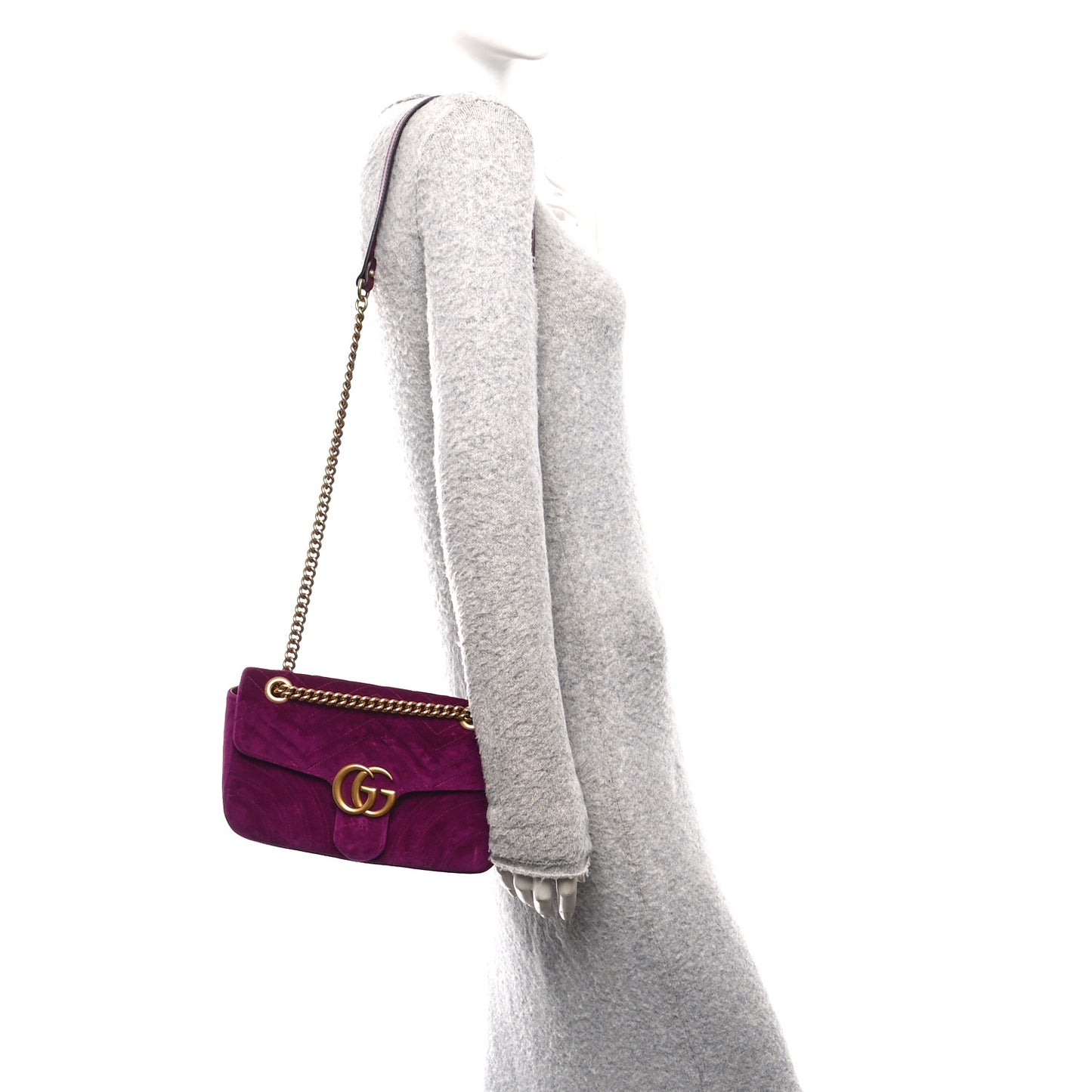 Velvet Matelasse Small GG Marmont Shoulder Bag Fuchsia Violet Cyclamen