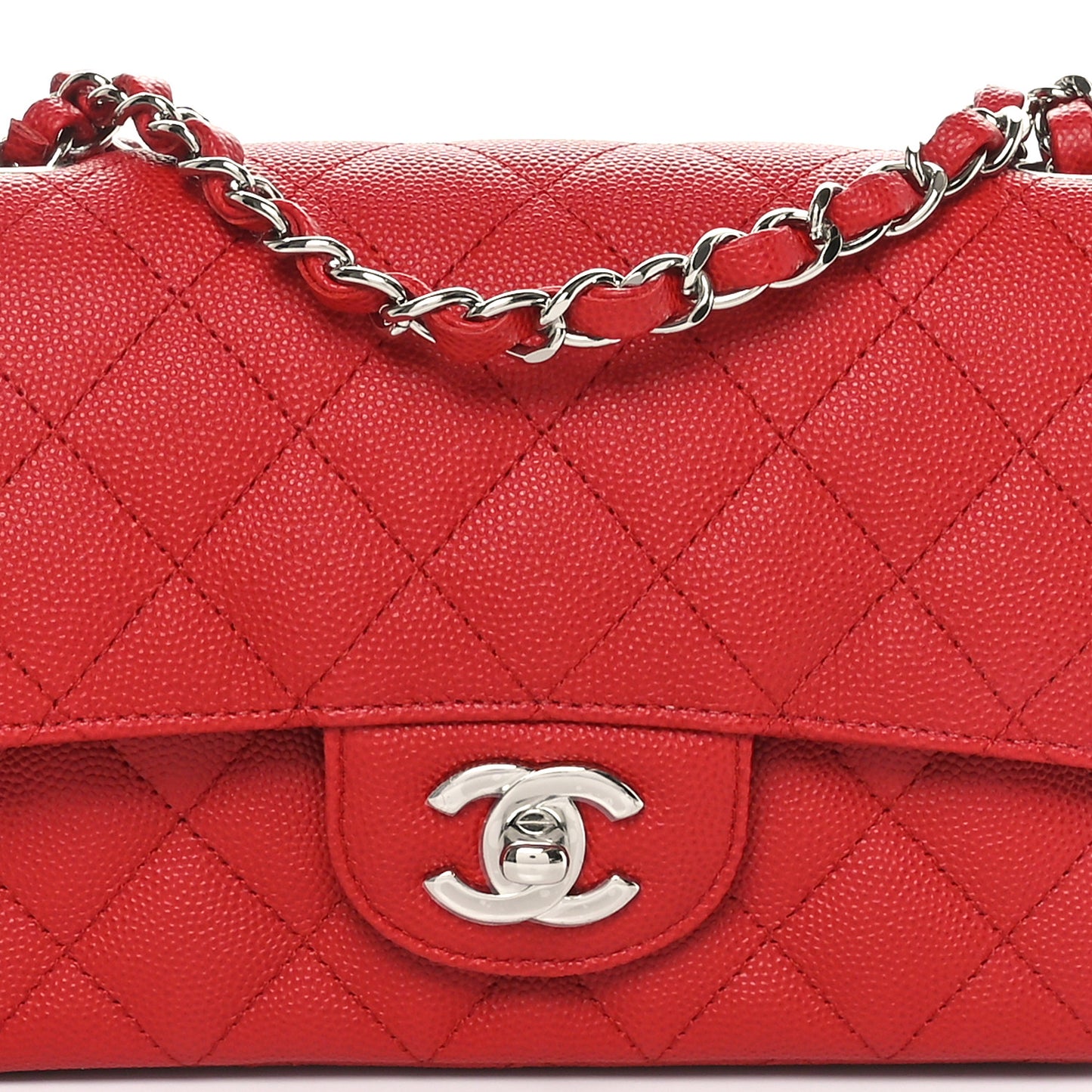Caviar Quilted Mini Rectangular Flap Red