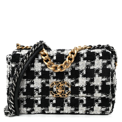 Chanel Tweed Quilted Medium Chanel 19 Flap Black Ecru White 1 of 4