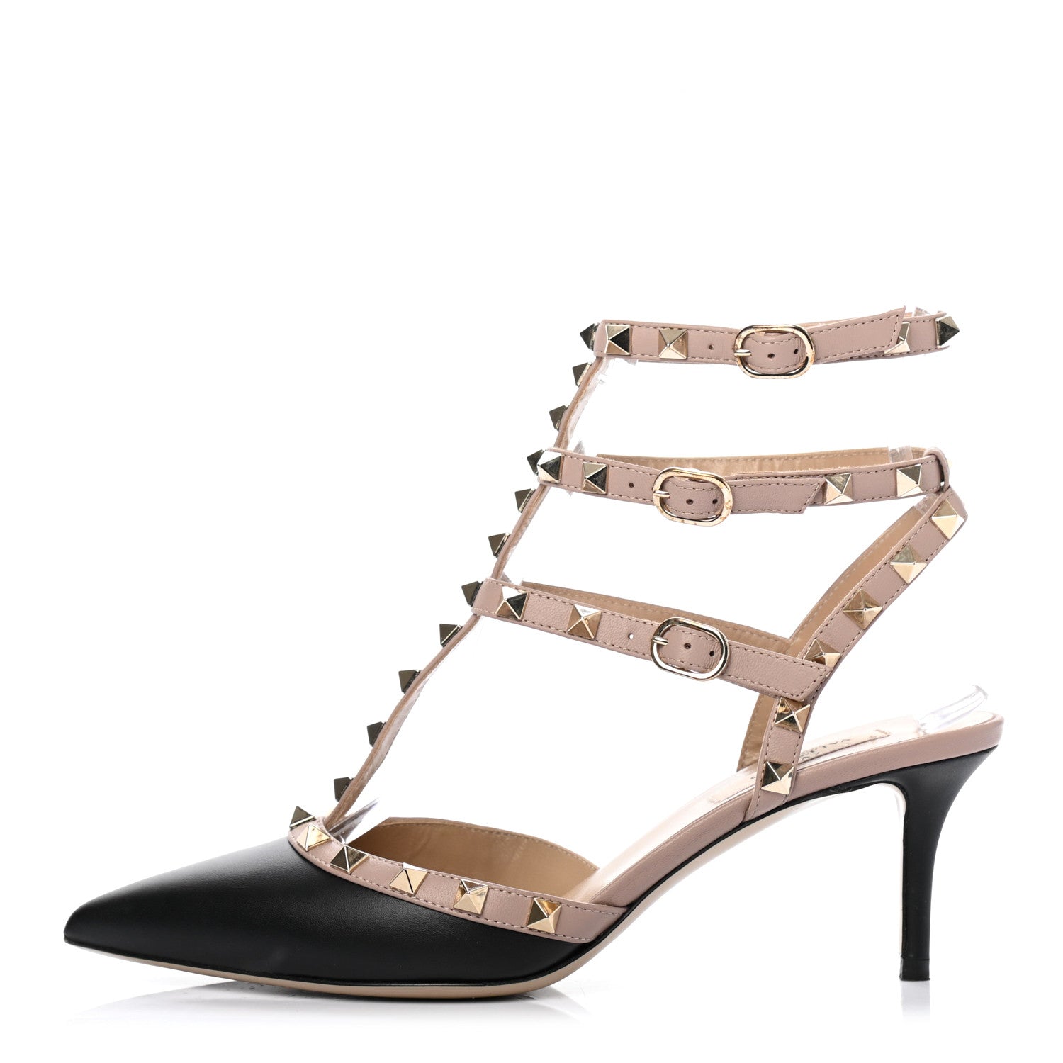 Valentino Garavani Calfskin Nappa Rockstud Ankle Strap 65mm Pumps 38 Black Poudre 1 of 9
