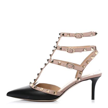 Valentino Garavani Calfskin Nappa Rockstud Ankle Strap 65mm Pumps 38 Black Poudre 1 of 9