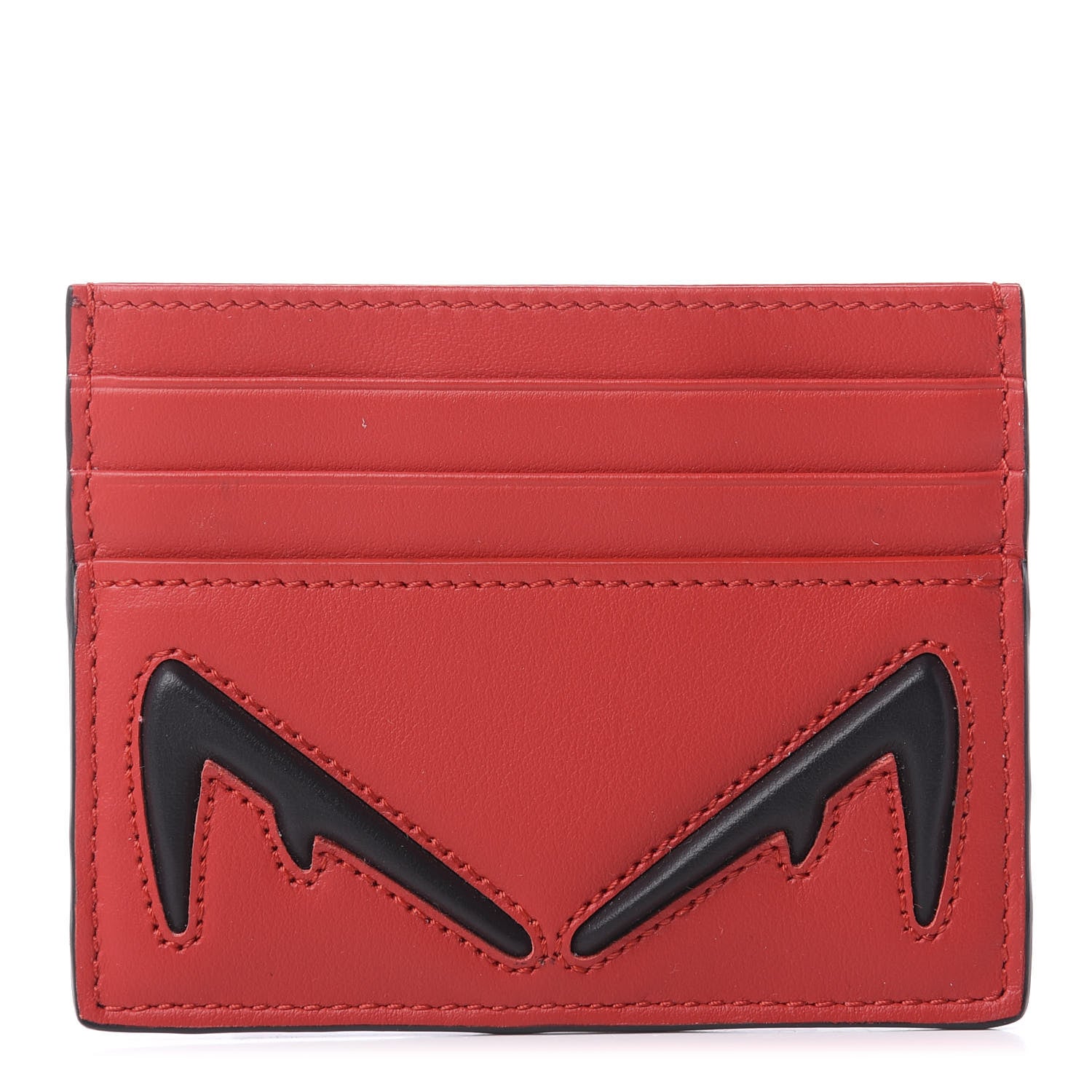 Fendi Vitello Century Bi-Color Devil Eyes Card Holder Rosso Black 1 of 7