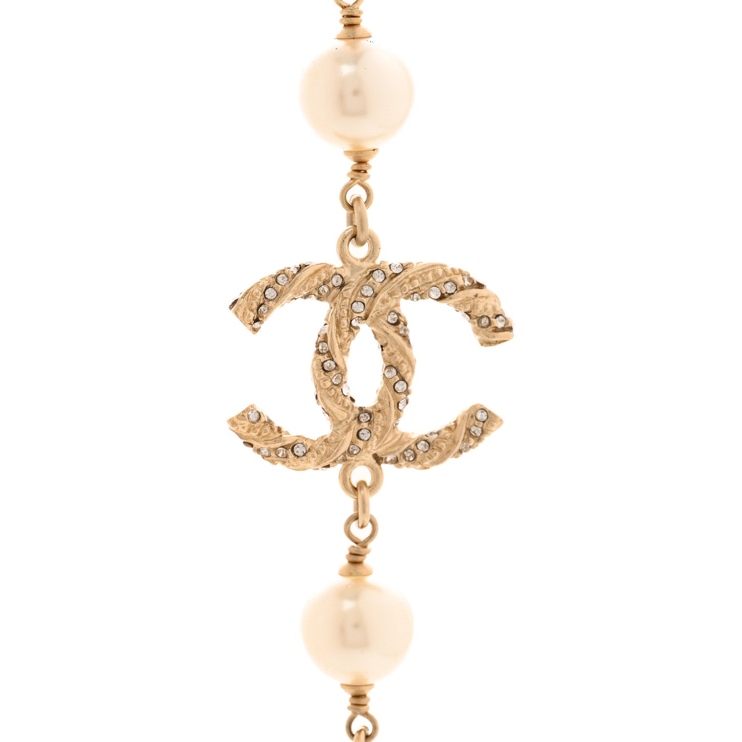 Chanel Graduated Pearl Crystal Twisted CC Long Necklace Gold 4 of 6