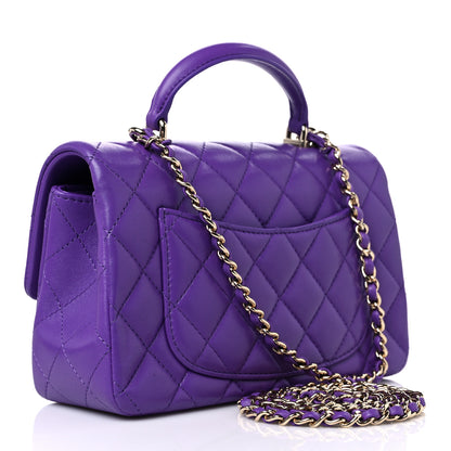 Chanel Lambskin Quilted Mini Top Handle Rectangular Flap Dark Purple 3 of 11