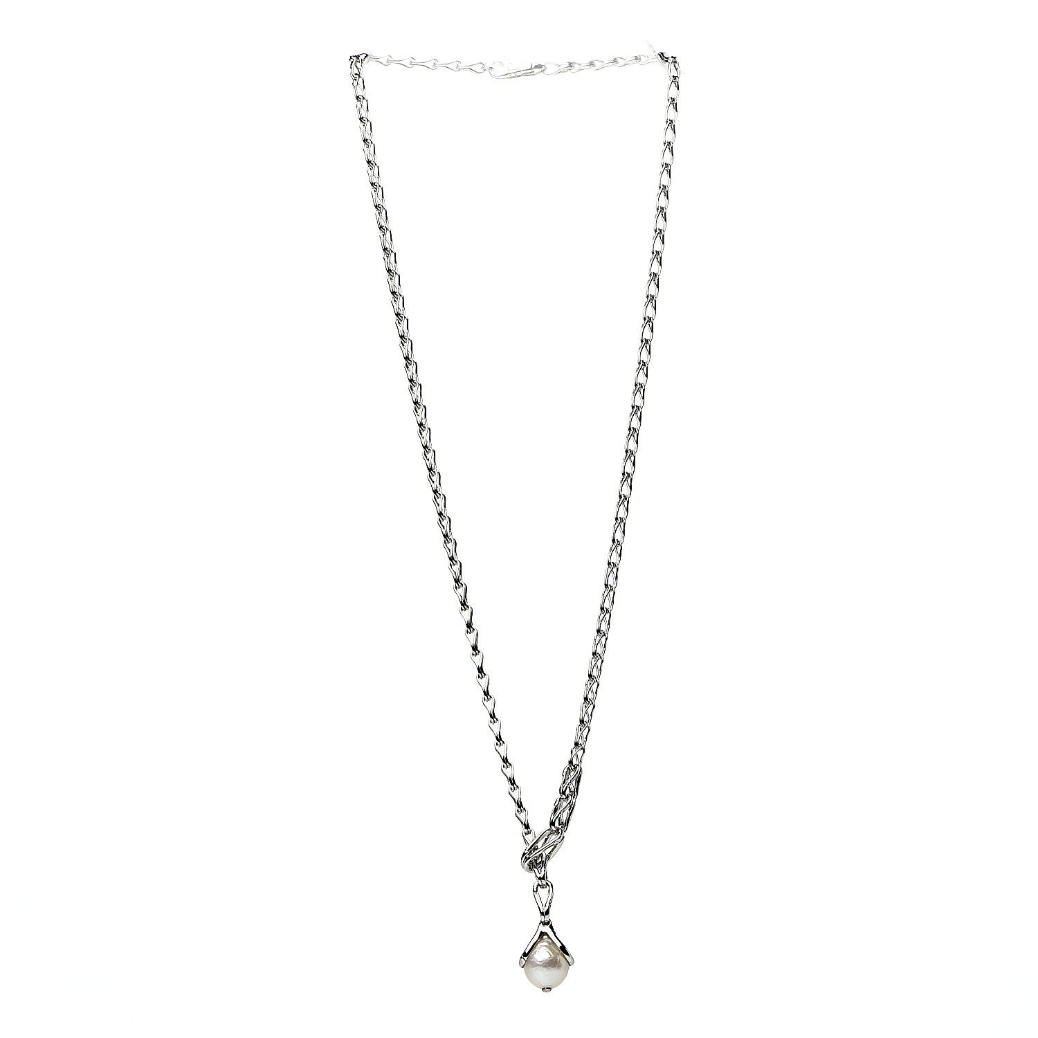 John Hardy Sterling Silver Pearl Bamboo Drop Lariat Necklace 2 of 5