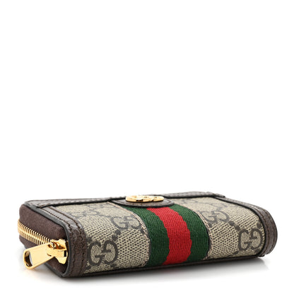 Gucci GG Supreme Monogram Textured Dollar Calfskin Web Ophidia Zip Around Card Case Wallet Beige Ebony New Acero 4 of 10