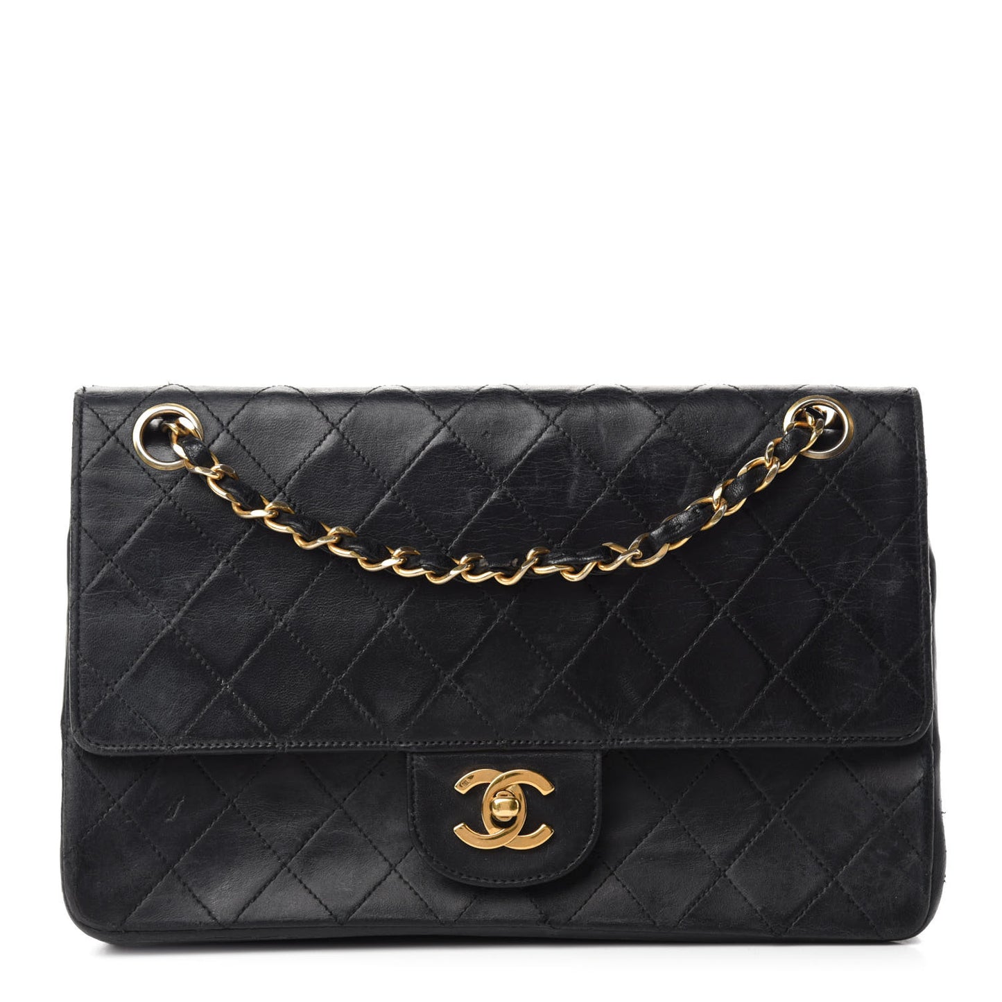 Lambskin Quilted Medium Double Flap Black