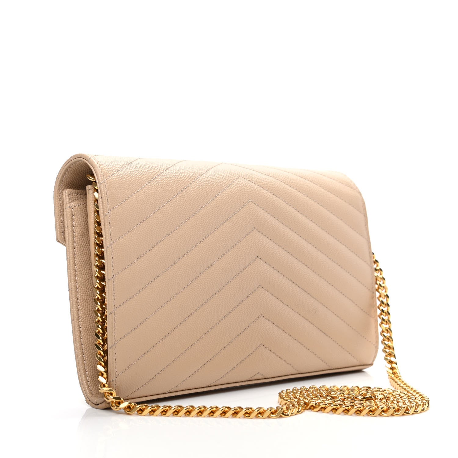 Saint Laurent Grain De Poudre Matelasse Chevron Monogram Chain Wallet Nude Powder 3 of 8