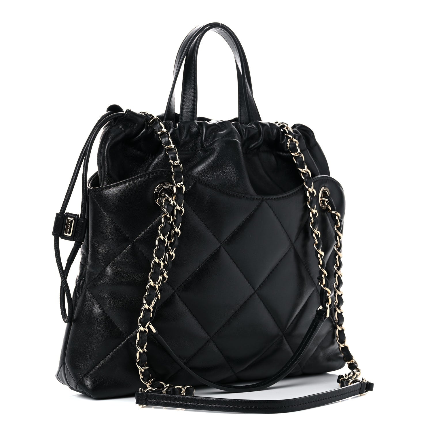 Chanel Lambskin Quilted Small Drawstring Shopping Bag Black 3 of 10