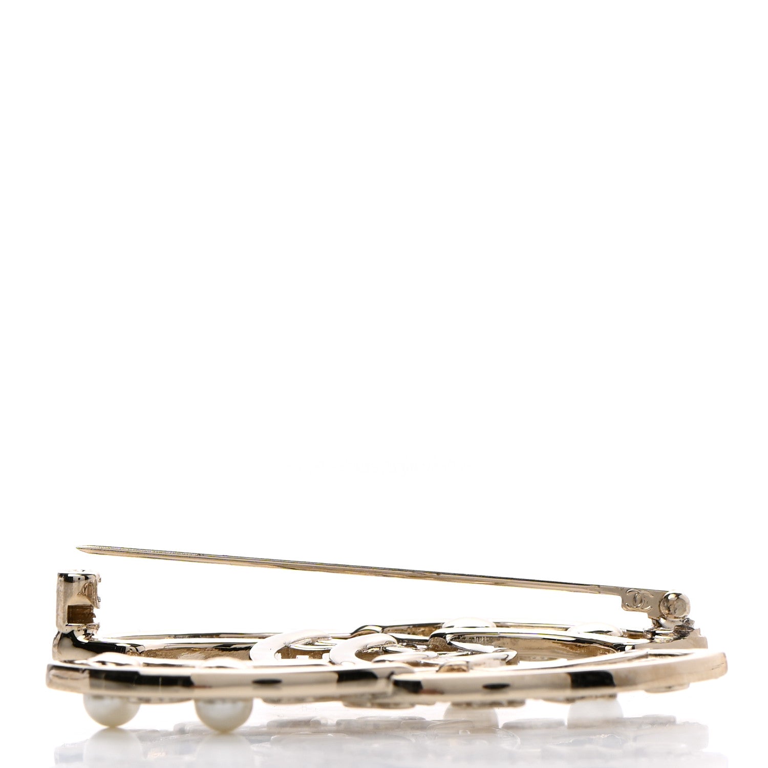 Chanel Crystal Pearl Coco CC Logo Brooch Gold 5 of 5