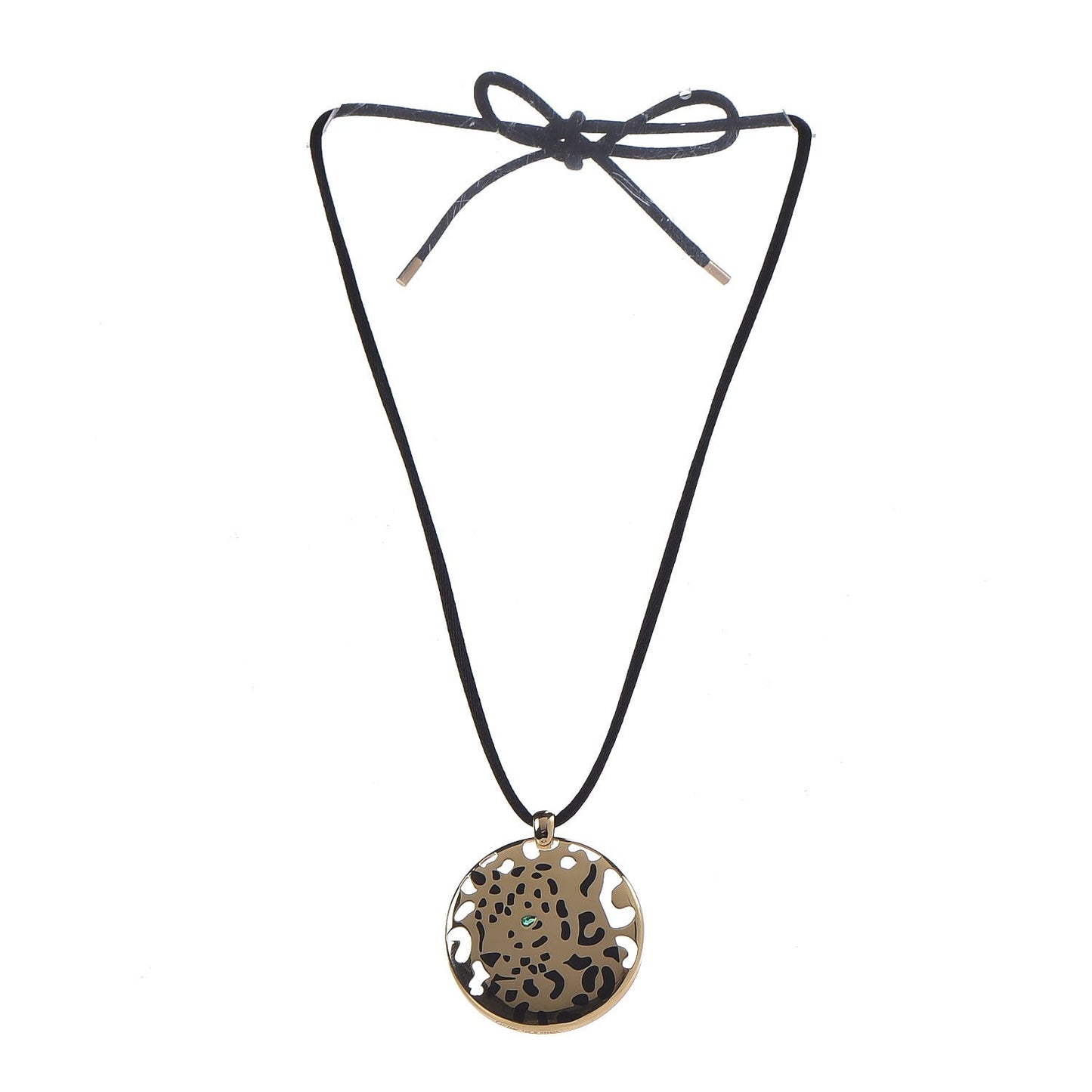 18K Yellow Gold Enamel Tsavorite Panthere De Cartier Pendant Cord Necklace