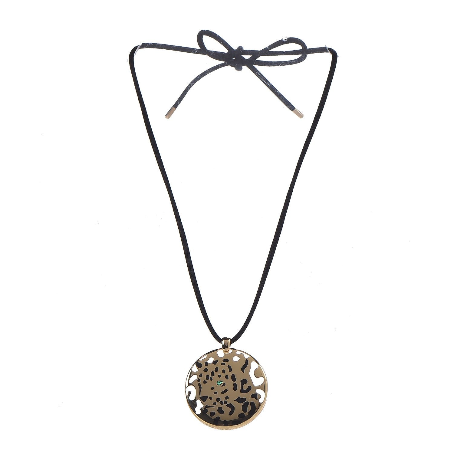 Cartier 18K Yellow Gold Enamel Tsavorite Panthere De Cartier Pendant Cord Necklace 3 of 7
