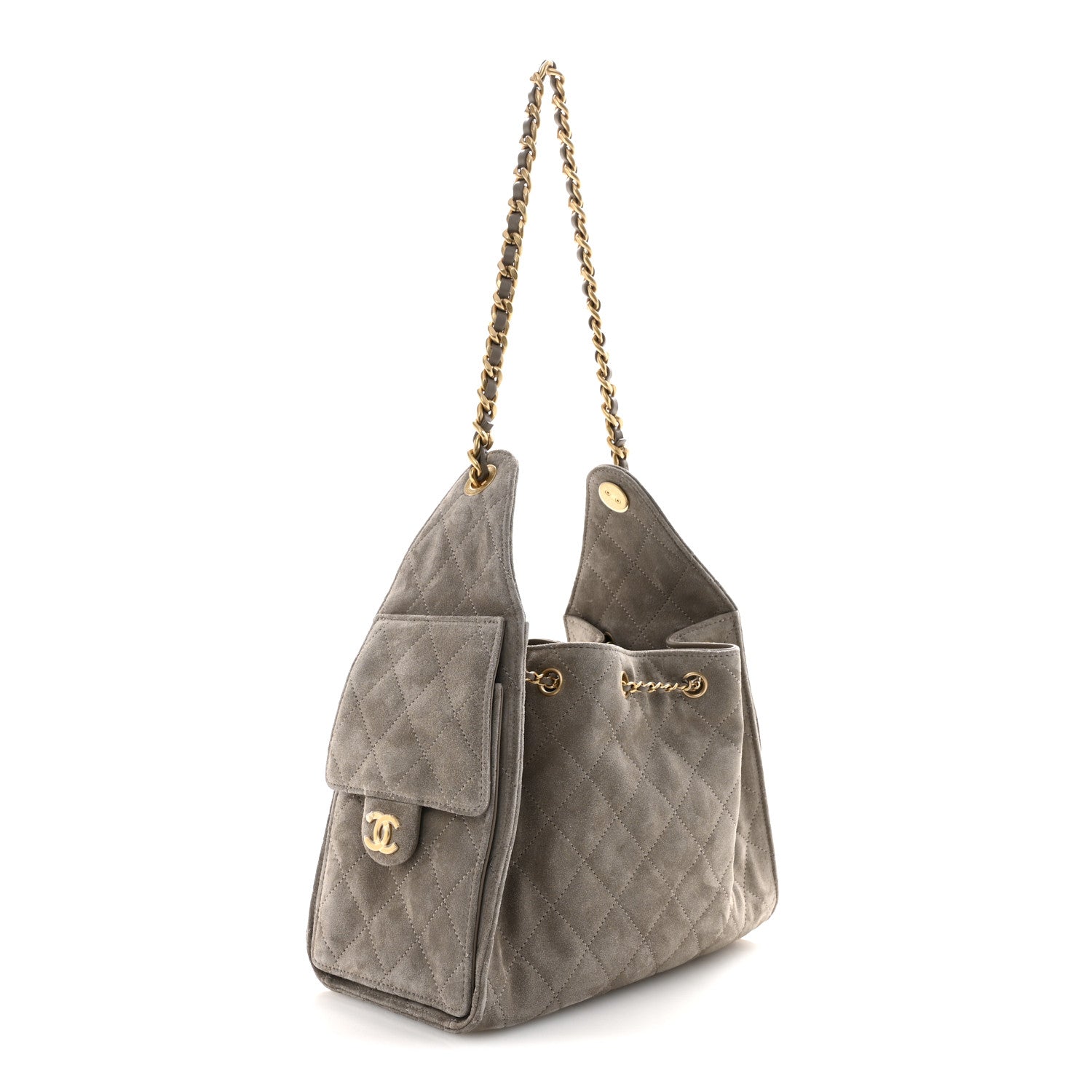 Chanel Suede Quilted Small Chanel 25 Handbag Dark Grey 3 of 11