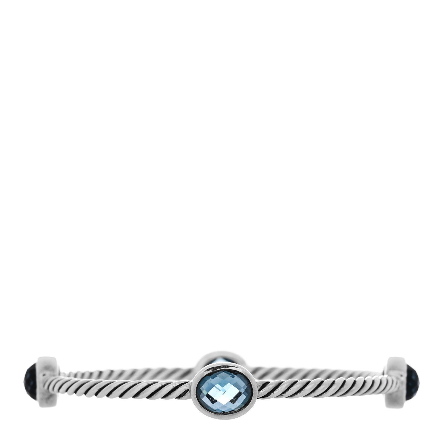 David Yurman Sterling Silver Blue Topaz 3mm 4 Station Bangle Bracelet 1 of 3