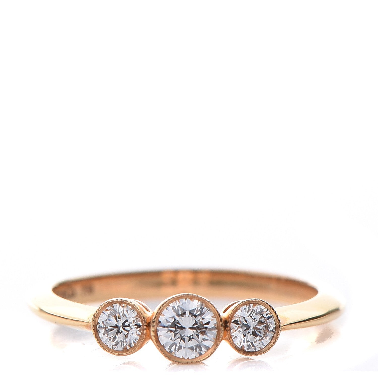 Tiffany 18K Yellow Gold Diamond Three Stone Milgrain Ring 50.6 5.5 1 of 5