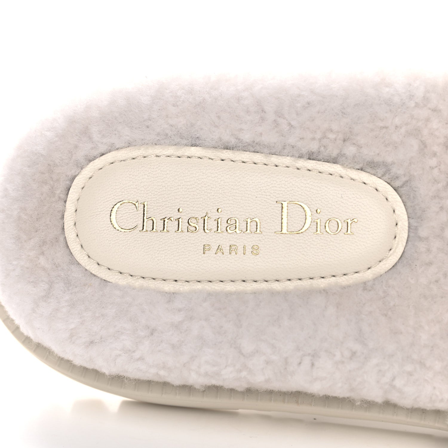 Christian Dior Shearling Canvas Embroidered Dway 10mm Slide Sandals 37 Natural Deep Blue 7 of 9