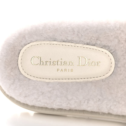 Christian Dior Shearling Canvas Embroidered Dway 10mm Slide Sandals 37 Natural Deep Blue 7 of 9