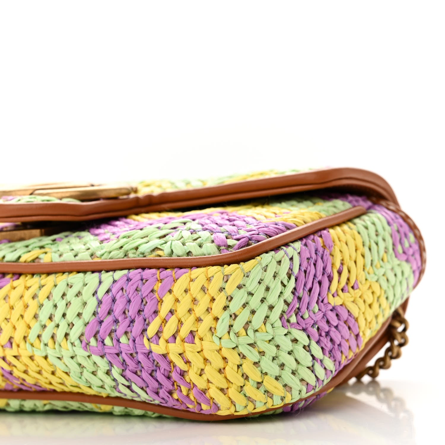 Gucci Woven Raffia Calfskin Super Mini GG Marmont Shoulder Bag Multicolor 10 of 11