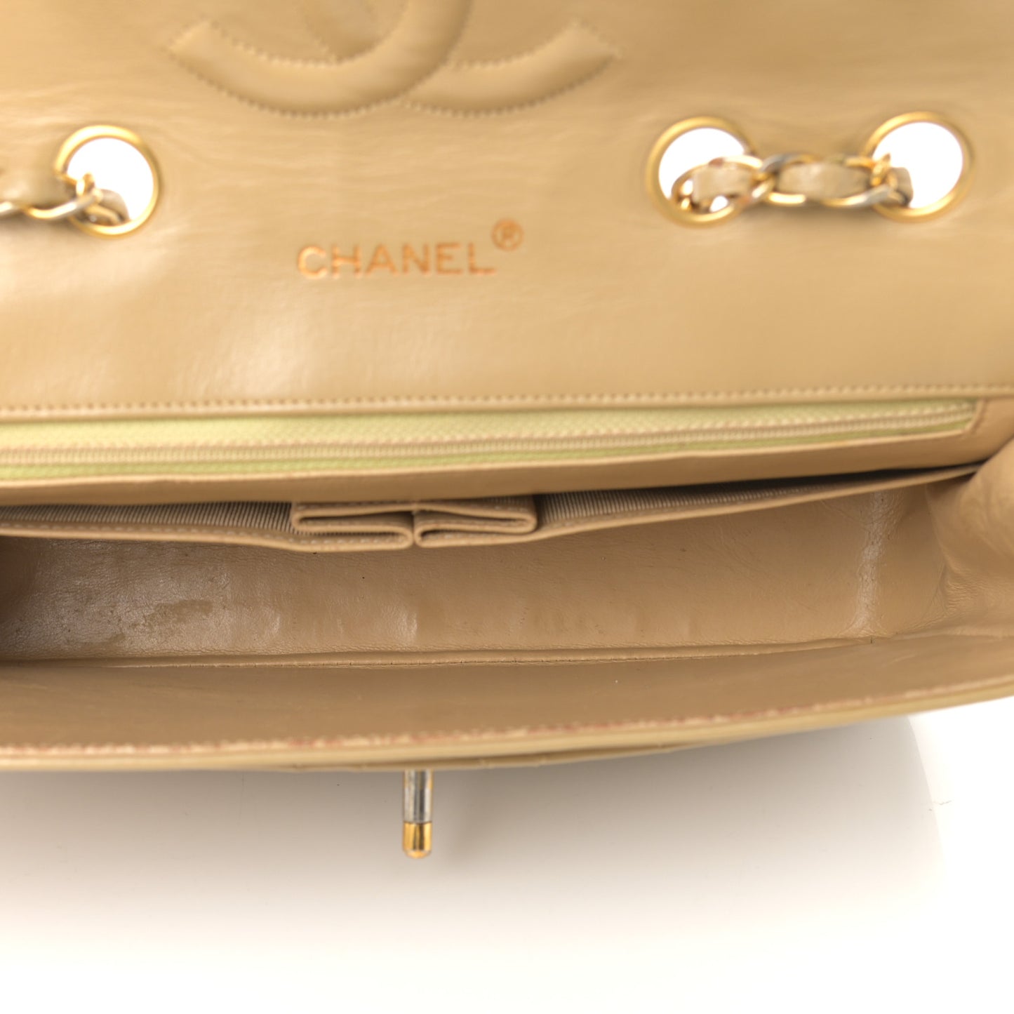 Lambskin Quilted Medium Single Flap Beige