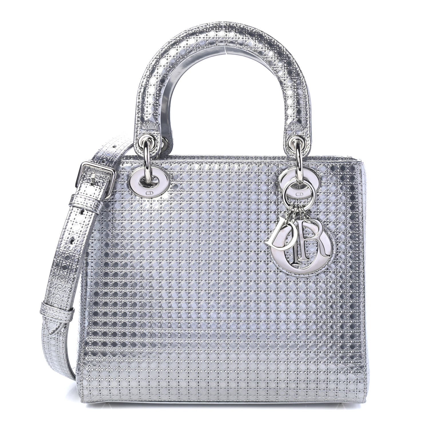 Christian Dior Metallic Patent Micro-Cannage Medium Lady Dior Silver 1 of 4