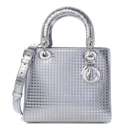 Christian Dior Metallic Patent Micro-Cannage Medium Lady Dior Silver 1 of 4