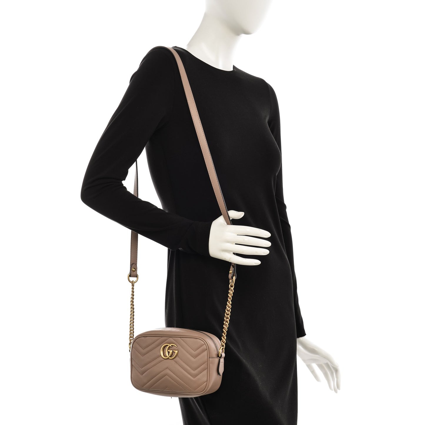 Calfskin Matelasse Mini GG Marmont Chain Shoulder Bag Nude