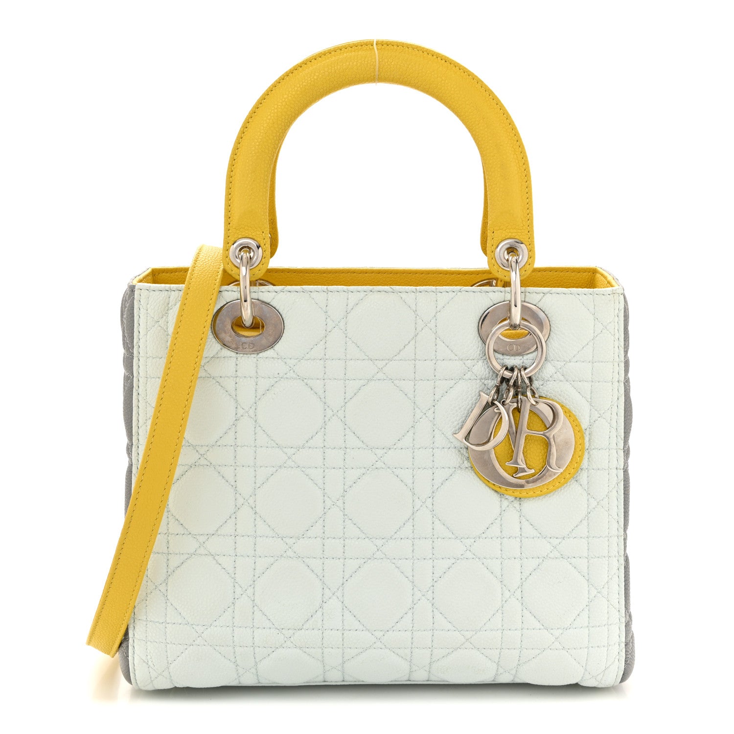 Christian Dior Grained Calfskin Cannage Medium Tri-Color Lady Dior Light Blue Grey Yellow 1 of 10
