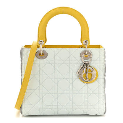 Christian Dior Grained Calfskin Cannage Medium Tri-Color Lady Dior Light Blue Grey Yellow 1 of 10