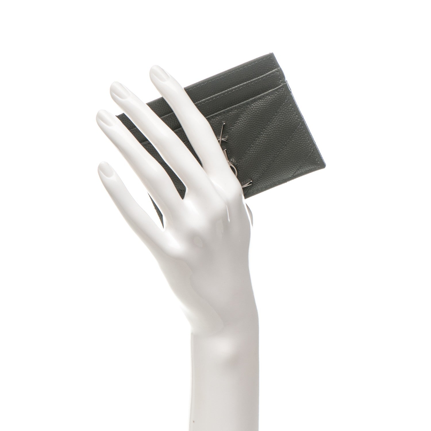 Saint Laurent Grain De Poudre Matelasse Chevron Monogram Card Case Coal 2 of 10
