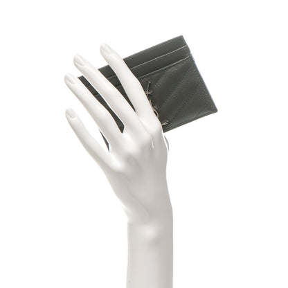 Saint Laurent Grain De Poudre Matelasse Chevron Monogram Card Case Coal 2 of 10