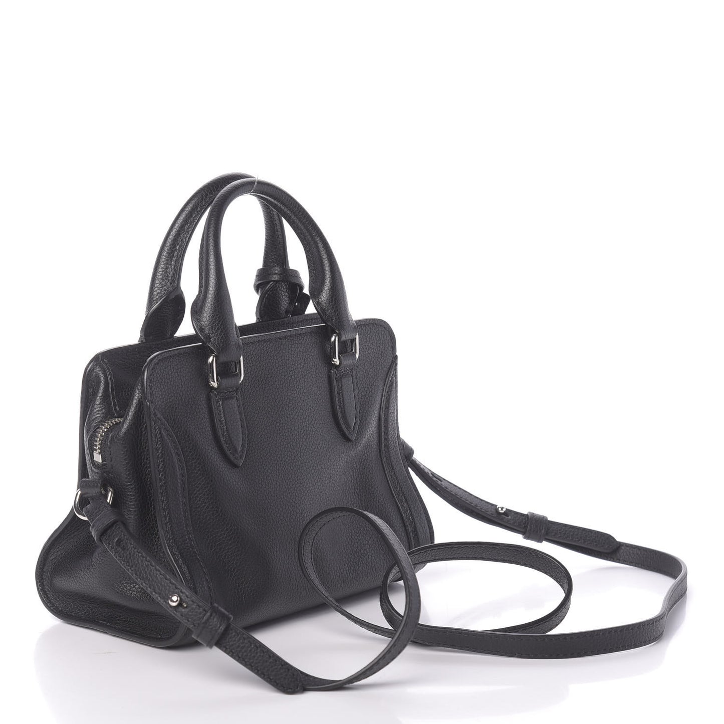 Pebbled Calfskin Mini Skull Padlock Zip Around Tote Black