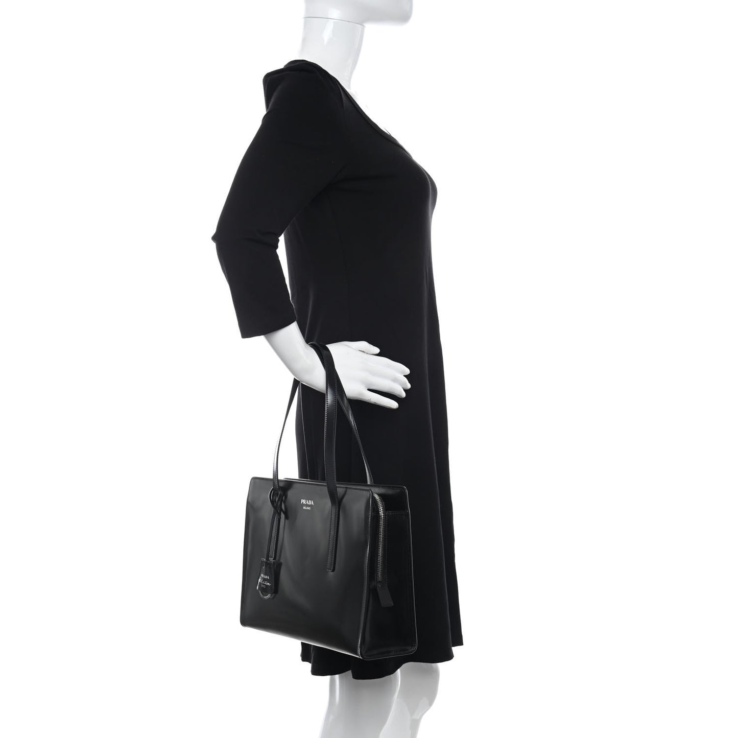 Spazzolato Medium Re-Edition 1995 Double Handle Handbag Black