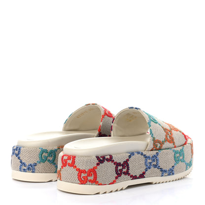 Gucci Linen Psychedelic Mini GG Monogram Angelina Platform 55mm Slide Sandals 35.5 Multicolor 4 of 8