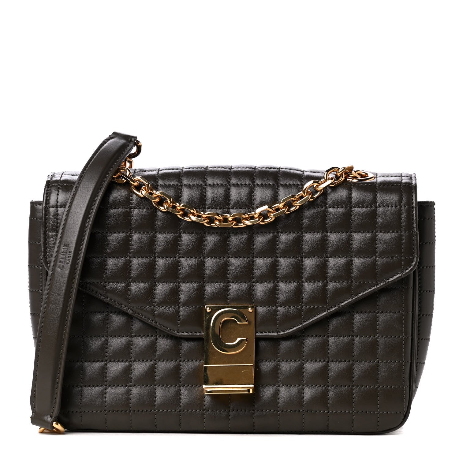 Celine Calfskin Quilted Medium C Bag Khaki 1 of 4