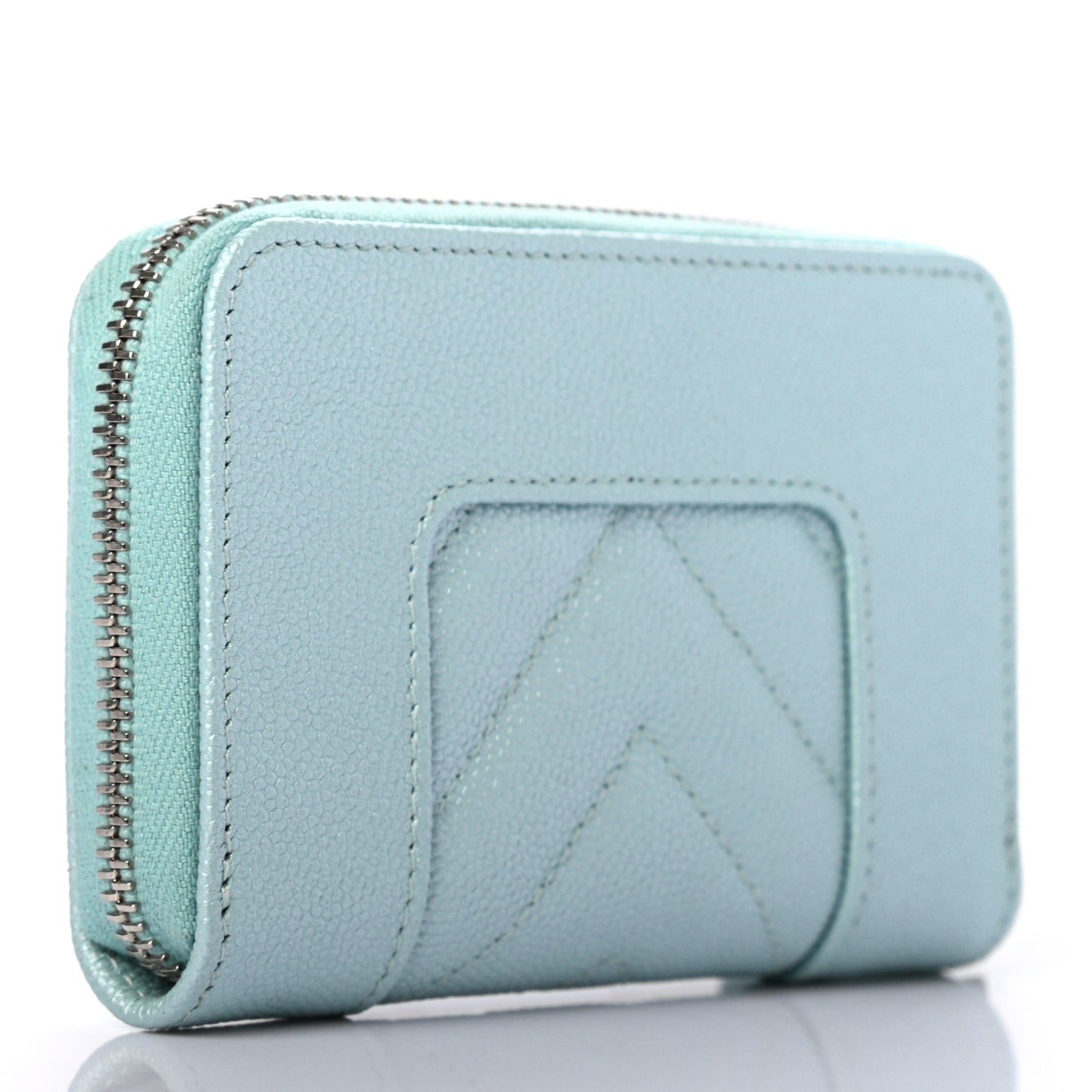 Metallic Caviar Chevron Quilted Vintage Mademoiselle Zip Coin Purse Light Blue