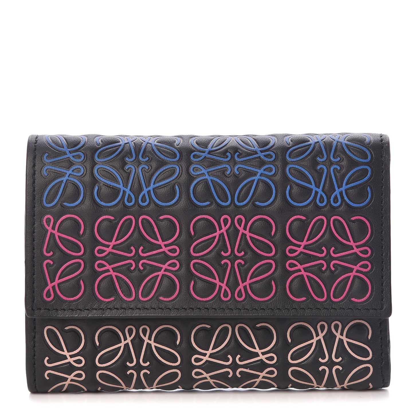 Calfskin Embossed Repeat Small Vertical Wallet Black Multicolor