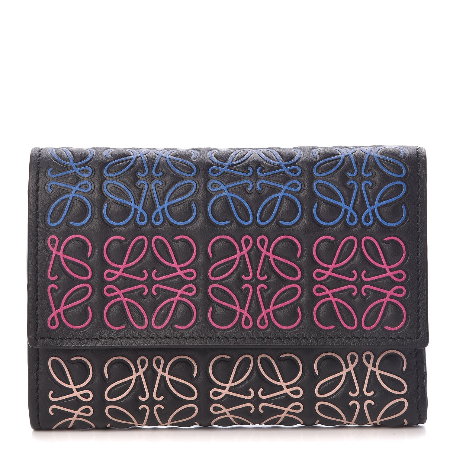 Loewe Calfskin Embossed Repeat Small Vertical Wallet Black Multicolor 1 of 8