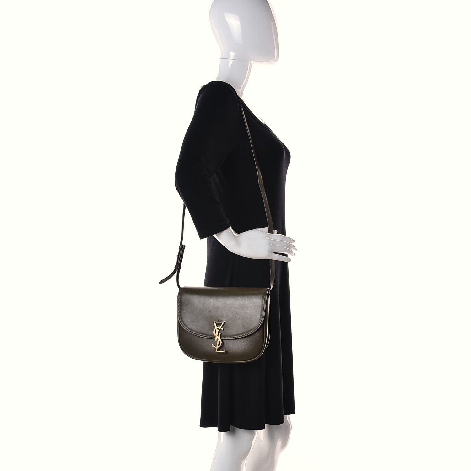 Saint Laurent Smooth Calfskin Monogram Medium Kaia Satchel Green 2 of 12