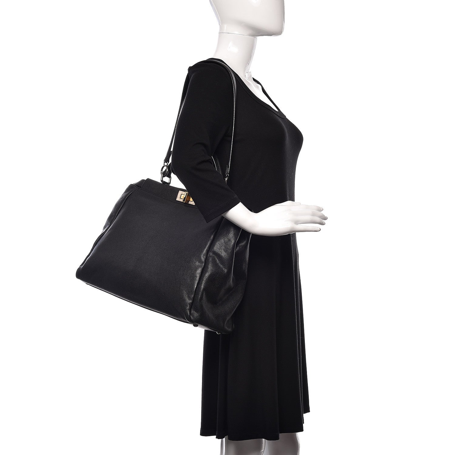 Fendi Goatskin Zucca Large Peekaboo Iconic Satchel Black Tobacco 2 of 16
