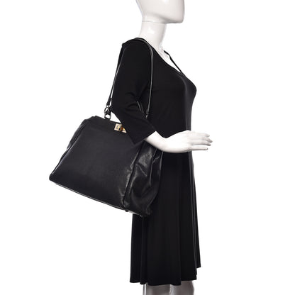 Fendi Goatskin Zucca Large Peekaboo Iconic Satchel Black Tobacco 2 of 16