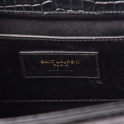 Saint Laurent Calfskin Crocodile Embossed Medium Classic Monogram Kate Tassel Satchel Black 6 of 10