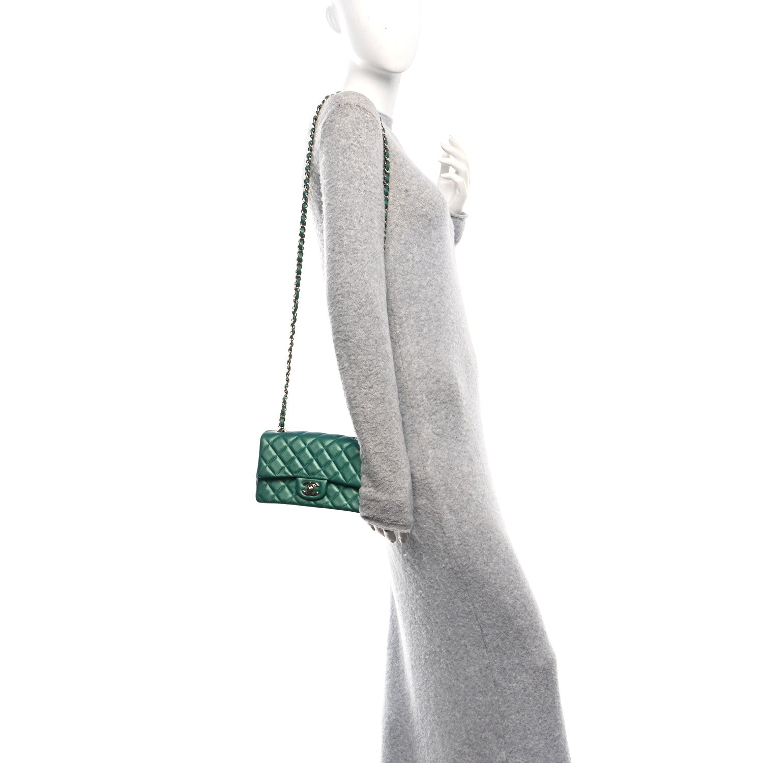 Chanel Iridescent Lambskin Quilted Mini Rectangular Flap Green 2 of 11