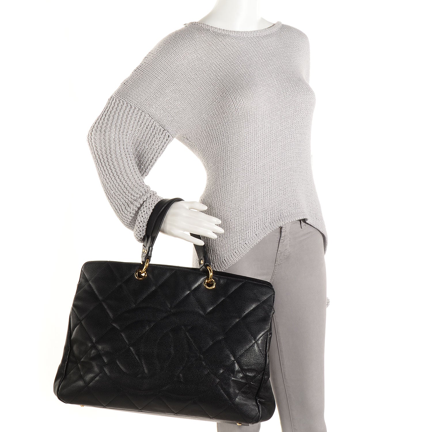 Chanel Soft Caviar Quilted CC Timeless Tote Black 2 of 7