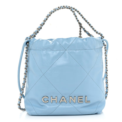 Chanel Shiny Calfskin Quilted Mini Chanel 22 Light Blue 1 of 10
