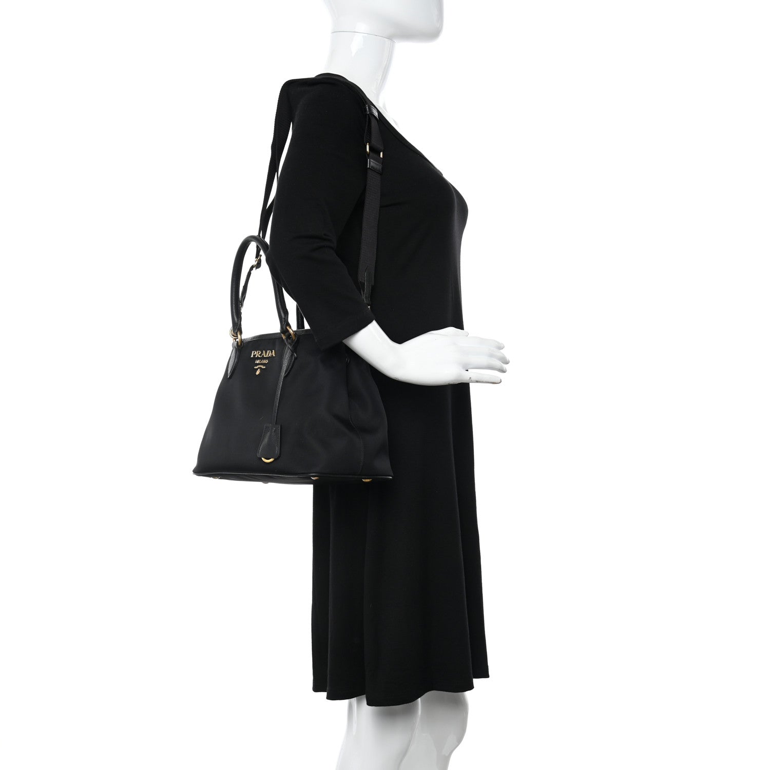 Prada Tessuto Nylon Soft Calf Small Tote Black 2 of 12