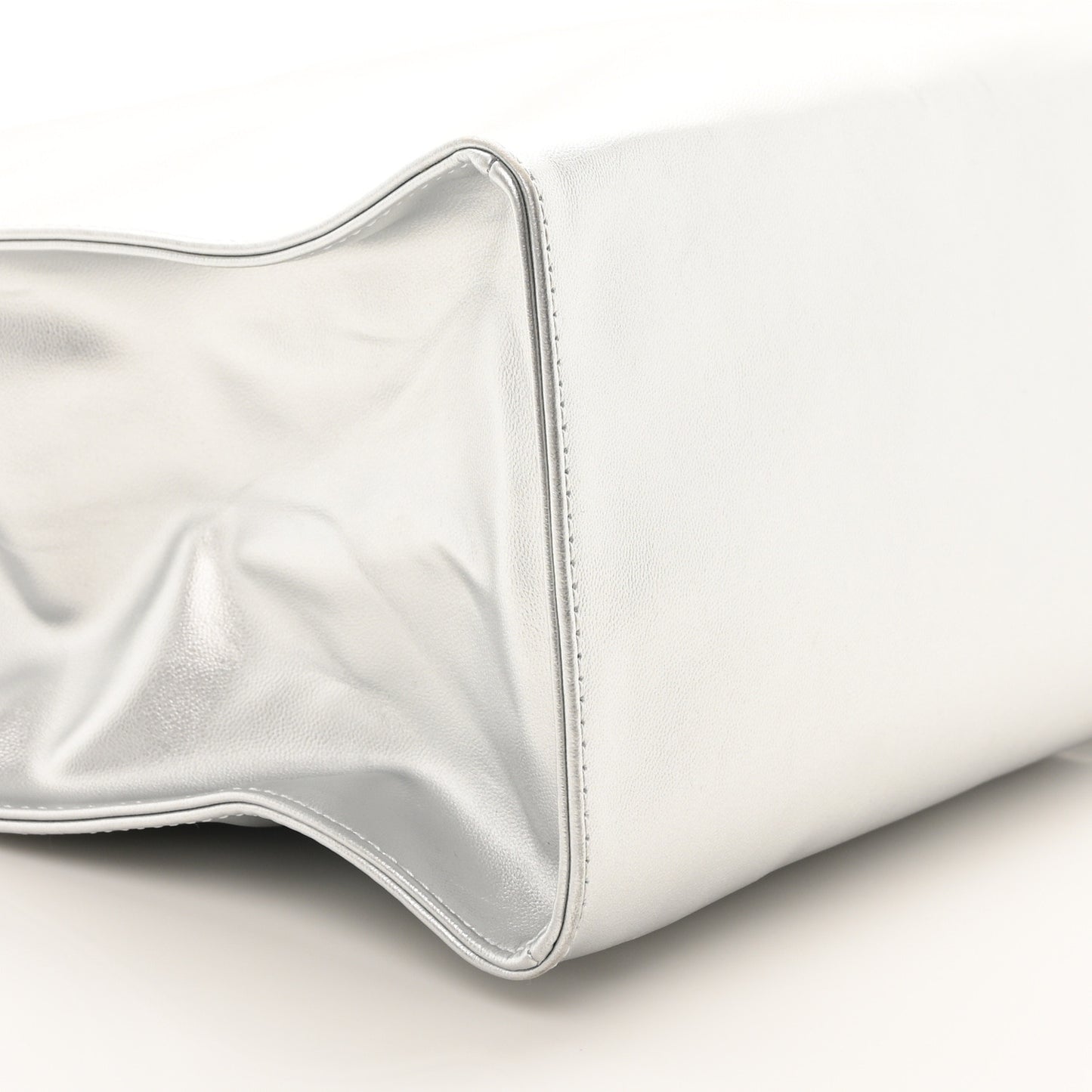 Metallic Vegan Leather Medium Shopping Bag Silver